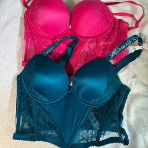 Victoria's Secret Lace Underwire Bra Set - Fuchsia and Teal